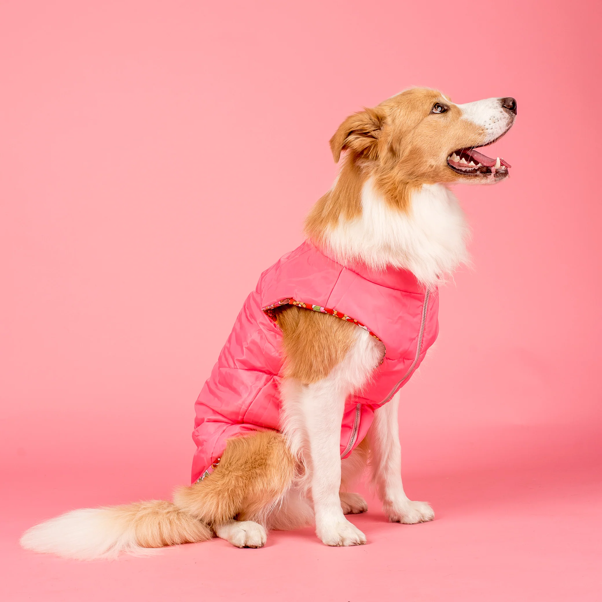Flowers in Field / Pink: Reversible Puffer Vest - Image 3